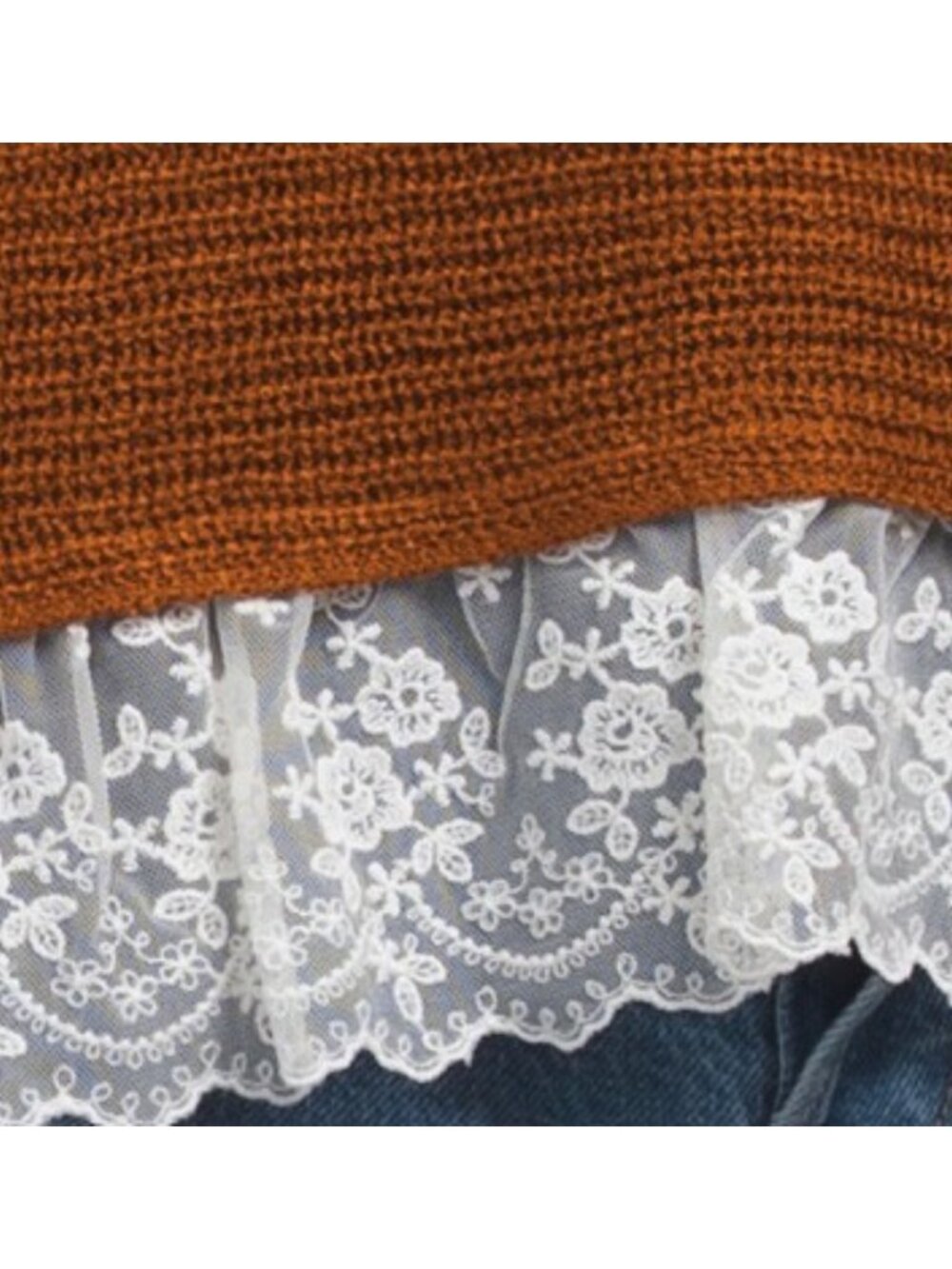 BB DAKOTA Elbow Sleeve Dolman Sweater With Lace Hem - Picture 3 of 3